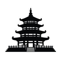 Silhouette Pagoda icon, traditional national building of China, Nepal, Tibet, Indonesia, Japan, asian stacked tower. vector illustration isolated