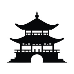 Chinese temples, gates and traditional buildings in black and white, vector illustration
