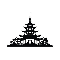 Japanese-style buddhist temple pagoda, vector illustration isolated