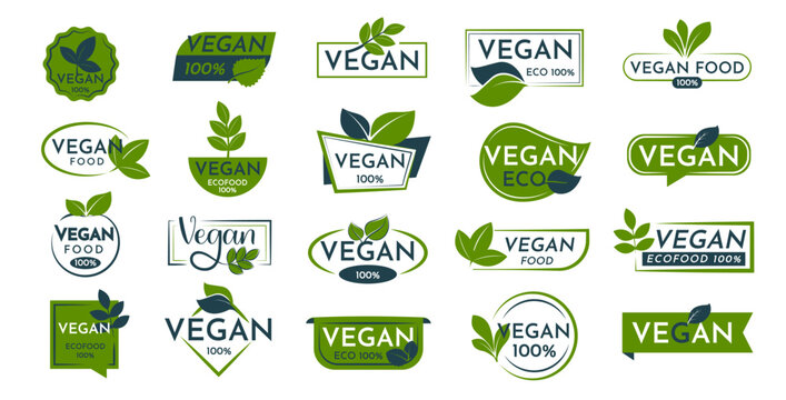 Set of vegan logo. Eco emblems, badges and plates in a vector