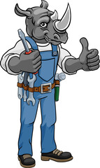 A rhino electrician, handyman or mechanic holding a screwdriver