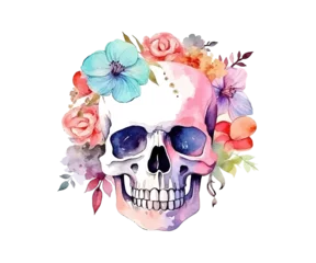 Abwaschbare Fototapete Aquarellschädel Skull flowers watercolor. Vector illustration design