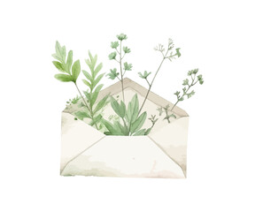 Vintage envelope with field herbs and leaves. Vector illustration design.