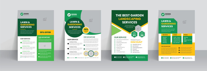 Lawn mower landscaping garden service flyer brochure cover template