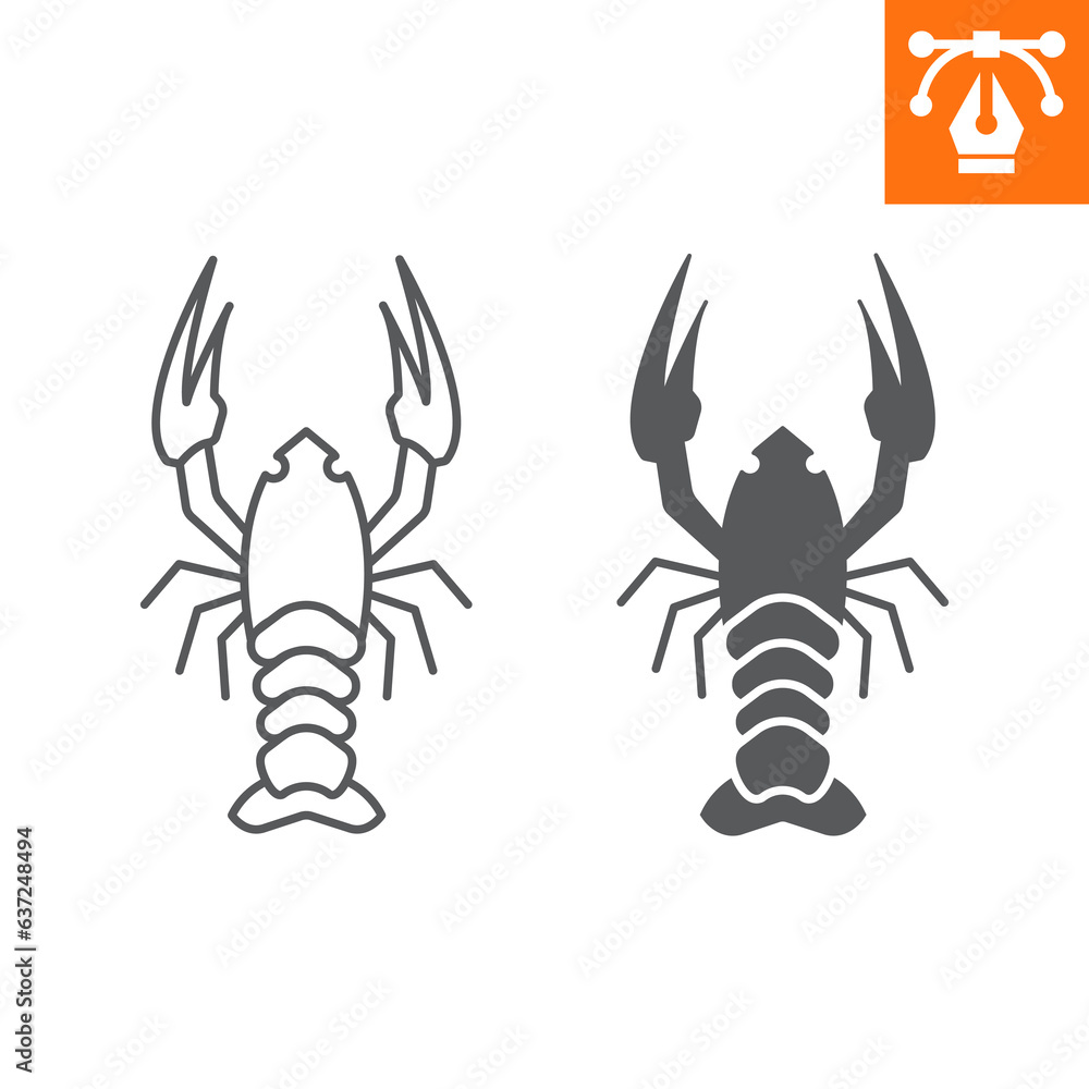 Wall mural Crayfish line and solid icon, outline style icon for web site or mobile app, oktoberfest and seafood, crawfish vector icon, simple vector illustration, vector graphics with editable strokes.