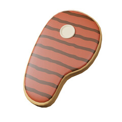 3D cartoon grilled steak with bone in isolated on white background,3D rendering cooked meat illustration.