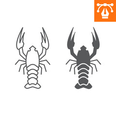Crayfish line and solid icon, outline style icon for web site or mobile app, oktoberfest and seafood, crawfish vector icon, simple vector illustration, vector graphics with editable strokes.