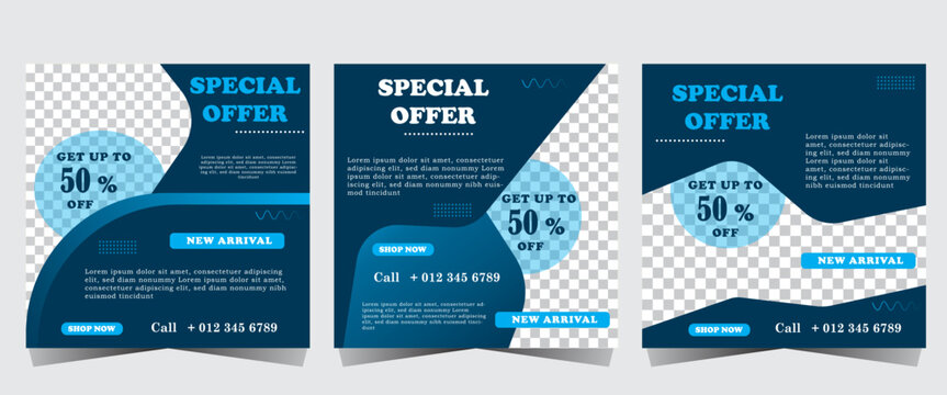 Social Media Post template, Business marketing and seminar webinar and business sales post, concept design. online marketing promotion banner. light and dark blue post