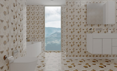 Abstract  toilet and bathroom interior for background. 3D rendering.