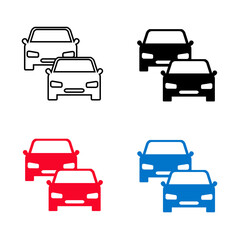 Abstract Two Cars in Line Silhouette Illustration