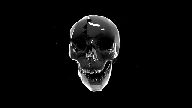 Glass effect skull Holographic VJ Loop 3D character on black motion background