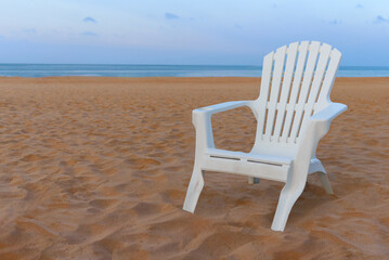 one chair, beach, dawn, ocean, sea, sky, sand