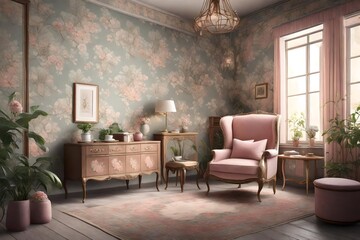 An enchanting room, depicted in an HD 8K wallpaper, offers a glimpse into a cozy haven of tranquility. The wallpaper features a subtle blend of pastel hues that create a soothing and serene atmosphere