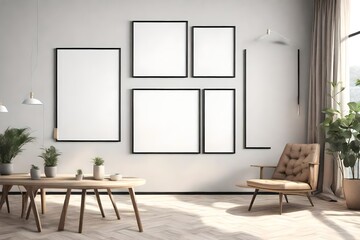 three Frames in Living Room Mockup 3d render