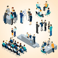 isometric people teamwork set