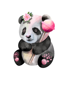 Panda mit pinkem Lollipop, png