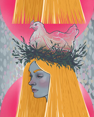 golden-haired girl hen in the nest scarlet dawn  - 637254825