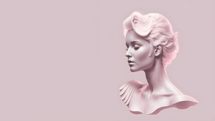 minimalist monochrome bust of a beautiful woman statue in a pink shade