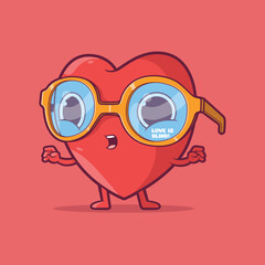 Cute heart character wearing glasses vector illustration. Funny, love, brand design concept.
