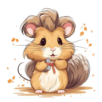 Cute Hamster experimenting with different hairstyles and hair accessories, white background model 9