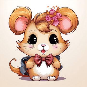 Cute Hamster experimenting with different hairstyles and hair accessories, white background model 2
