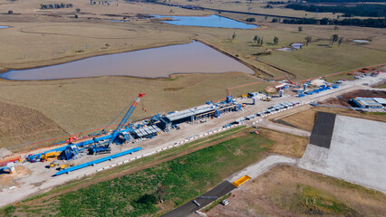 Aerial drone view of the construction site of the new metro station at Luddenham in Western Sydney,...