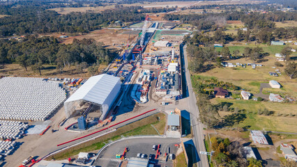Aerial drone view of the construction site of the new metro station at Orchard Hills in Western...