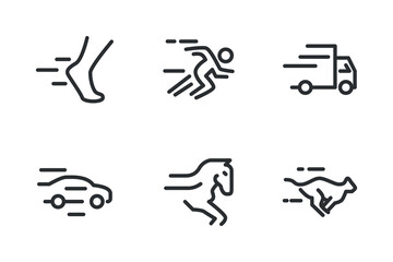 Simple set of speed related vector line icons.