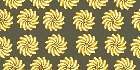 Spiral spinning seamless pattern - Optical illusion. Impossible shapes - gold with white futuristic flower. Vector illustration. Trendy background, wallpaper, print