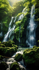 Naklejka na ściany i meble waterfall in the forest.Generative Ai