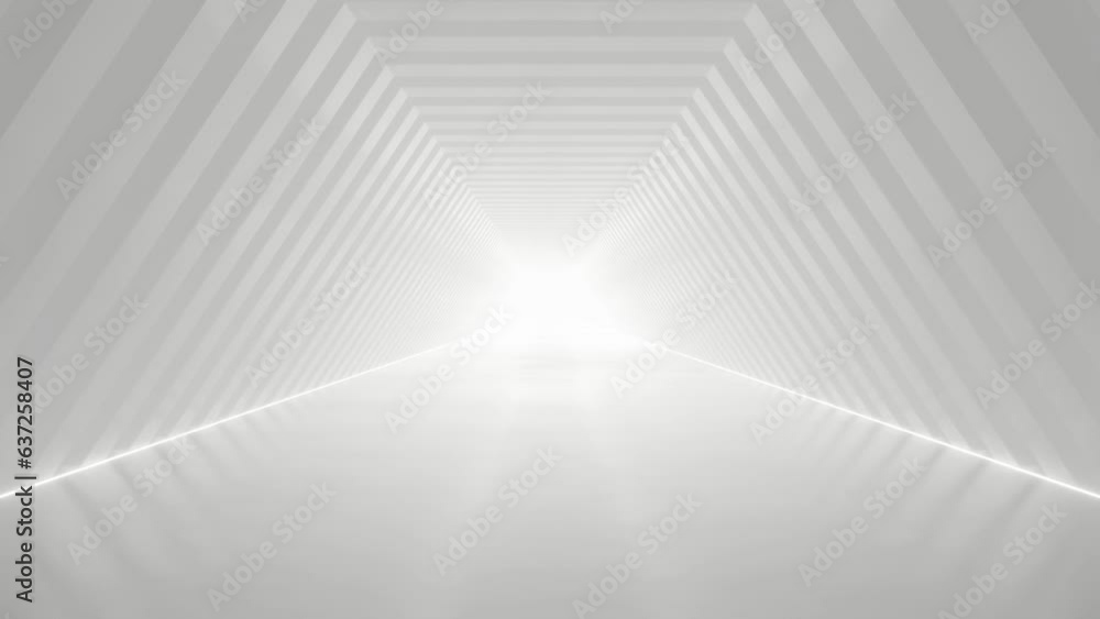 Aufkleber abstract white futuristic geometric tunnel, architecture design concept, 3d rendering, loop animatio