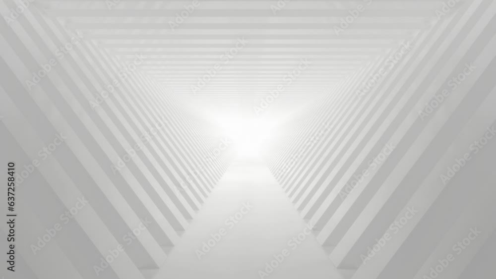 Poster Abstract white futuristic geometric tunnel, architecture design concept, 3d rendering, Loop animation.