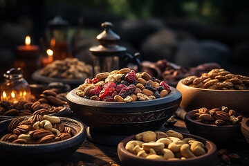 high angle of nuts arrangement. generative ai