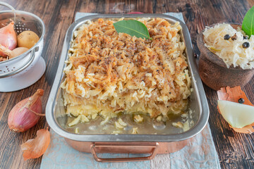 auflauf mit spätzle püree zwiebel kartoffel 