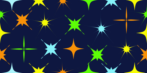 Night star colorful background - seamless pattern of colored stars. Vector illustration.