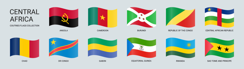 Fototapeta premium Wavy flags of Central Africa's countries.