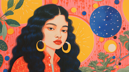 Risograph wall art with global diversity in retro style, imaginative layering, bold shapes and colors. For wall art, fine print or digital creations.