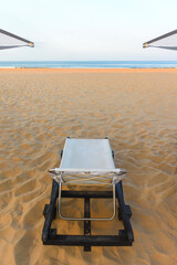 Sunbeds, Beach loungers, Relaxation, Beachside, Umbrellas, one sunbed