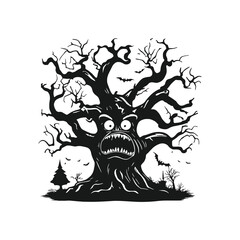 Halloween monster tree silhouette vector logo