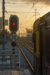 Train, flights, station, traffic light, morning