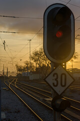 Train, flights, station, traffic light, morning