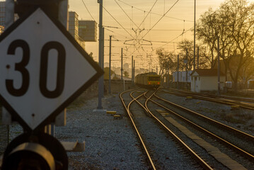 Train, flights, station, traffic light, morning