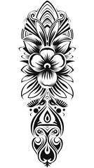 a drawing of a flower arm sleeve in black and white. Tattoo idea for a floral maori theme.