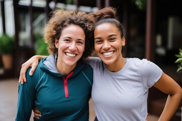 Obraz premium Fitness friends embracing fun lifestyle
