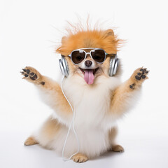 Pomeranian with various poses Playfully and cheerfully, white background