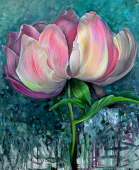 Painted a huge peony. Original oil painting on canvas. Modern, wall art.  