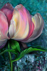 Painted a huge peony. Original oil painting on canvas. Modern, wall art.  