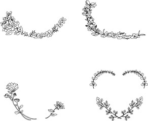 植物や可愛いお花の線画フレーム