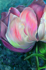 Painted a huge peony. Original oil painting on canvas. Modern, wall art. 