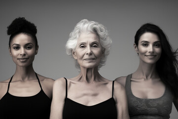 Female models of different ages celebrate their natural body